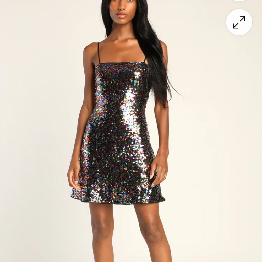 Lulu's Sparkling Black and Multicolor Mini Dress